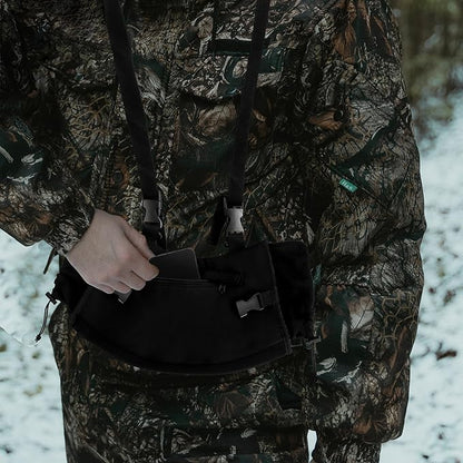 Hand Warming Pouch, Hunting Black Hand Warming Muff Hunting Hand Warmer Pouch Fanny Pack Water Resistant Windproof Insulated Hand Waist Muffs Warmers Gloves, Durable Oxford Fleece for Hiking Camping