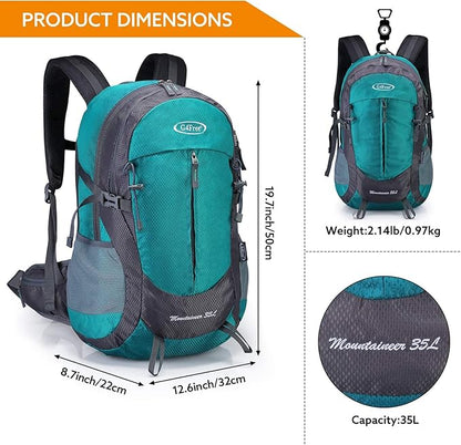 G4Free 35L Hiking Backpack Water Resistant Outdoor Sports Travel Daypack Lightweight with Rain Cover for Women Men (Peacock Green)