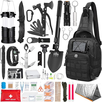 Monterra Survival Kit, 265 Pcs, Emergency Gear and Supplies, First Aid, Bug Out Go Bag, EDC, Molle System Backpack, Hiking, Camping, Outdoor Accessories, Hunting Gifts for Men.