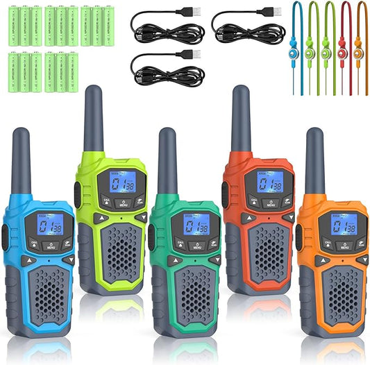 5 Walkie Talkies for Adults Long Range-WokTok Rechargeable Portable 2 Way Radios,Hiking Accessories Camping Gear Toys for Kids,with SOS Siren,NOAA Weather Alert,VOX,Easy to Use Camping Hiking