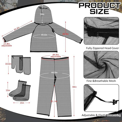 2 Sets Mosquito Net Suit Tick Net Pants Jacket Mittens and Socks Insect Proof Body Clothing Outdoor Hunting Camping Climbing