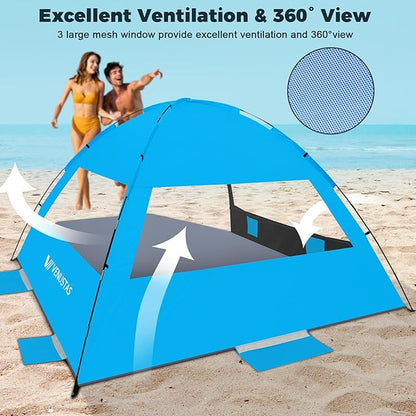 Venustas Beach Tent Sun Shelter for 3/4-5/6-7/8-10 Person, UPF 50+ UV Protection Beach Canopy, Lightweight and Easy Setup Cabana, Portable Shade Tent