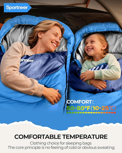Sportneer Sleeping Bags for Adults, Warm & Cold Weather Sleeping Bag for Adults Kids Boys Girls - Lightweight Compact Camping Gear Equipment, Traveling, Backpacking, Hiking