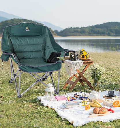 Nice C Camping Chairs, Oversized XL Padded Camping Chair, Outdoor Chair, Lawn Chairs, Lounge Chair, Wide&Thick, Heavy Duty 400lb, Carry Bag, Cupholder & Cooler (Two Green)