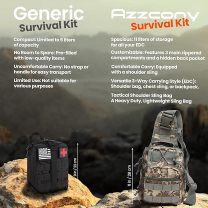 Emergency Survival & First Aid Kit & Tourniquet - 250 PCS Go Bugout Bag Survival Gears with Compass Flashlight Shovel - Tactical Military Grade EDC Backpack for Outdoor Camping Scout