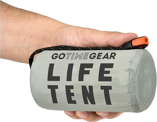 Go Time Gear Survival Life Tent • 2 Person Mylar Emergency Shelter Tube Tent + Paracord • All-Weather Protection for Camping, Hiking, & Survival Kits • Includes Emergency Whistle