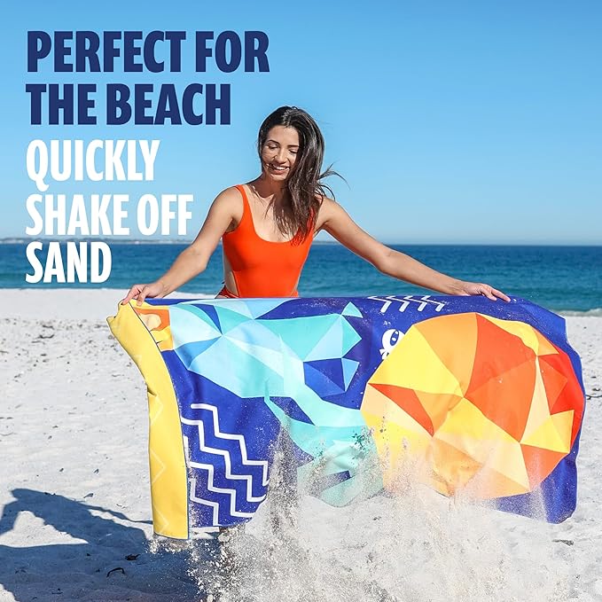 SUN NINJA Microfiber Beach Towel - Sand Free, Quick Dry, Lightweight & Compact for Beach, Pool, Yoga and Camping - 63x32 inch Super Absorbent, Large Sand Free Swim Towels for Adults and Kids