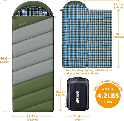Cotton Flannel Liner Sleeping Bag for Adults Teens Kids, Cold Weather & Warm, 3 Seasons, Lightweight Compact Camping Essentials Equipment, Hiking, Outdoor, Travel