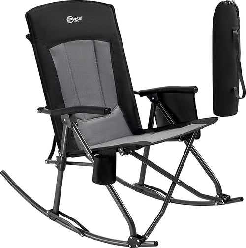PORTAL Oversized Folding Rocking Camping Chair Portable Outdoor Rocker with High Back Hard Armrests Carry Bag, Supports 400 lbs