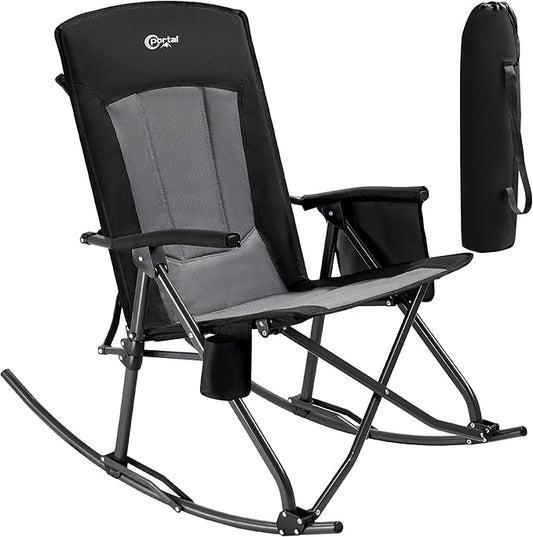 PORTAL Oversized Folding Rocking Camping Chair Portable Outdoor Rocker with High Back Hard Armrests Carry Bag, Supports 400 lbs