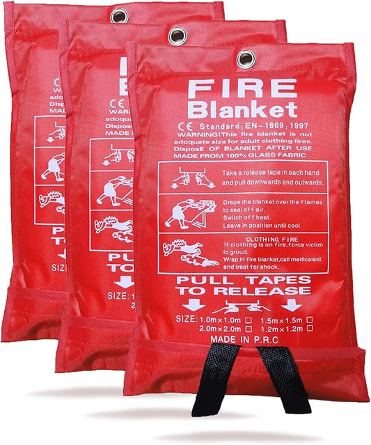 Fire Blanket for Emergency Survival, 39 x 39 inches Reusable Fiberglass Fire Emergency Blanket Fire Shelter Safety Cover for Kitchen, Car, Camping, Grilling, Office, Warehouse (3 Pack)