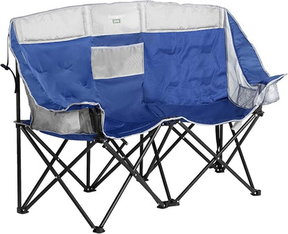 SUNNYFEEL Folding Double Camping Chair, Oversized Loveseat Chair, Heavy Duty Portable/Foldable Lawn Chair with Storage for Outside/Outdoor/Travel/Picnic, Fold Up Camp Chairs for Adults 2 People