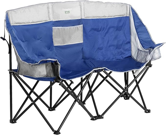 SUNNYFEEL Folding Double Camping Chair, Oversized Loveseat Chair, Heavy Duty Portable/Foldable Lawn Chair with Storage for Outside/Outdoor/Travel/Picnic, Fold Up Camp Chairs for Adults 2 People