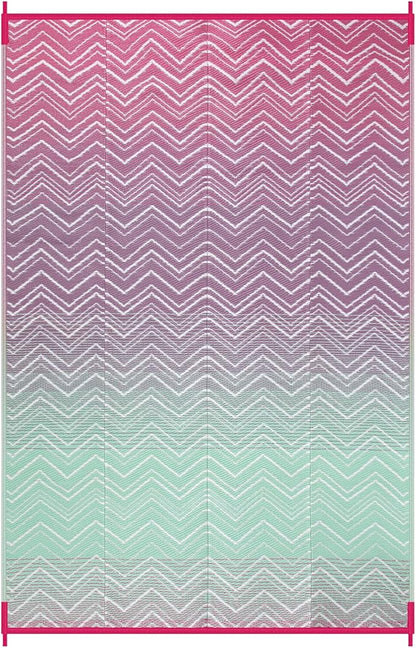 Lahome Outdoor Plastic Straw Rug, Reversible Outdoor Rug Waterproof 6x9 Patio Rugs, Camping Rugs for RV Backyard Deck Porch Picnic Beach Trailer (Pink/Green, 6' x 9')