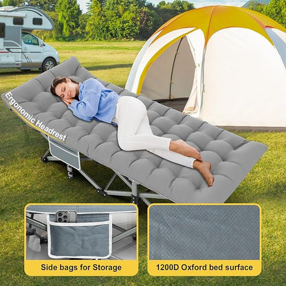Slendor Folding Camping Cot for Adults with Mattress,Max Load 800lbs Cots for Sleeping Camp Cots for Adults Kids Teenage Portable Travel Camp Cot Bed Mattress for Home Office Beach Garden Tent