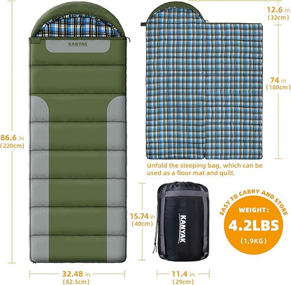 Cotton Flannel Liner Sleeping Bag for Adults Teens Kids, Cold Weather &Warm, 3 Seasons, Lightweight Compact Camping Essentials Equipment, Hiking, Outdoor, Travel