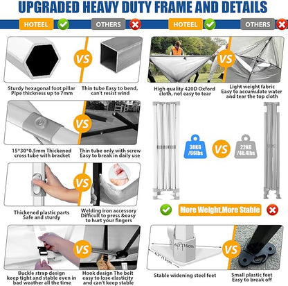 HOTEEL 10x15 Pop up Canopy Tent for Parties, Heavy Duty Easy Setup Tent with 4 Sidewalls, Outdoor Commercial Instant Gazebo for Wedding Event, with Roller Bag & Sand Bags, White(Hexagonal Frame)