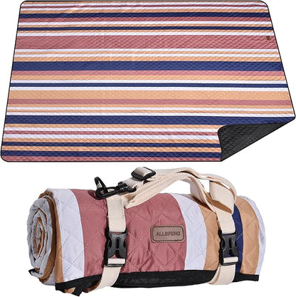 Waterproof Picnic Blanket 80" x 60" in Portable with Carry Strap for Beach Mat or Family Outdoor Camping Party, Park Blanket for Grass Park, Hiking, Travel, Concerts (Brown&Orange, 80" x 60")
