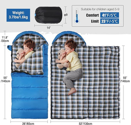 REDCAMP Kids Mummy Sleeping Bag for Camping, 3 Season Cold Weather Sleeping Bag Fit Boys,Girls & Teens, Blue/Rose Red