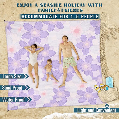 Beach Blanket Sandproof Waterproof 78''×81''1-5 Adults Oversized,Compact Lightweight Durable Beach Mat for Travel Camping Hiking Picnic Blanket