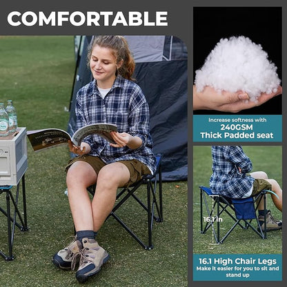 FUNDANGO Folding Camping Stool, 18.1 Inch Oversized Foot Rest 400 Lbs Heavy Duty Portable Padded Stools Seat Anti-Slip Foots & Carry Strap for Fishing Outdoor Lawn Travel (Grey)
