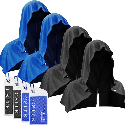 4 Pack Cooling Hoodie Towels for Neck and Face, UPF 50 Sun Protection & Instant Cooling, Ice Towels for Hot Weather, Soft Breathable Towel for Sport, Work Out, Gym, Camping & More Activities