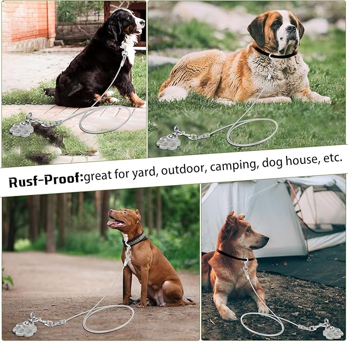 360° Swivel Dog Tie out Cable and Stake Stainless Steel Heavy Dog Stake 1200 Lbs of Pull Force, Rust Proof No Tangle Holds for Yard Outdoor Camping, Contains Screws (Silver)
