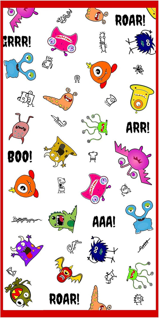 Microfiber Beach Towel for Kids - Thin and Large (30"x60") - Monsters - Absorbent, quick dry, sand free, lightweight, blanket - toddler, girls, boys - For Sports, Pool, Picnic, Camping, Travel, Swim