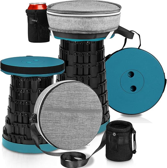 Upgraded Collapsible Stool with 3 Slides Load Capacity 660lbs, Folding Camping Stool with 3-in-1 Carry Bag, Lightweight Sturdy Retractable Suitable for Camping Fishing Hiking BBQ (Blue-green)