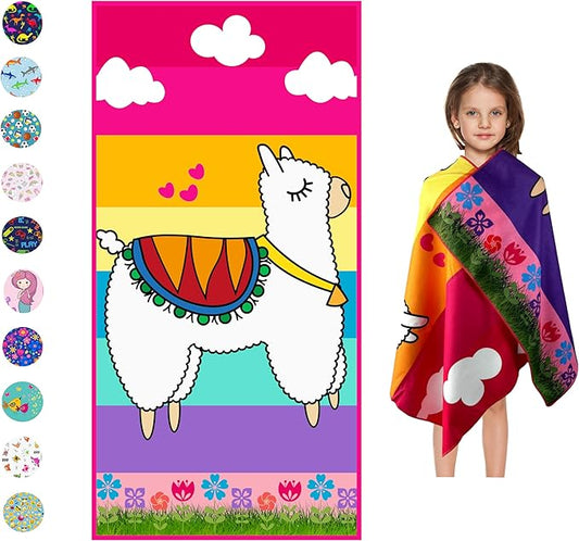Microfiber Beach Towel for Kids - Thin and Large (30"x60") - Llama - Absorbent, quick dry, sand free, lightweight, blanket - toddler, girls, boys - For Sports, Pool, Picnic, Camping, Travel, Swim