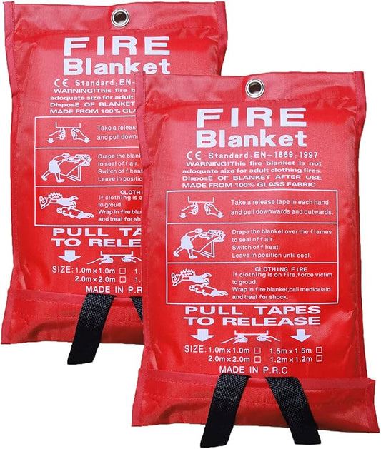 Fire Blanket for Emergency Survival, 39 x 39 inches Reusable Fiberglass Fire Emergency Blanket Fire Shelter Safety Cover for Kitchen, Car, Camping, Grilling, Office, Warehouse (2 Pack)