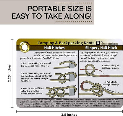 Outdoor Knots - Waterproof Knot Tying Cards with Mini Carabiner - Includes 22 Rope Knots for Camping, Backpacking, & Scouting Scenarios