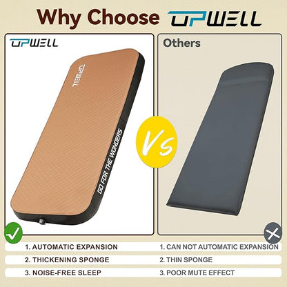 UPWELL Self Inflating Sleeping Pad 4.5" Thickness Camping Mattress with Solid Foam Portable Fast Inflation for Outdoor Single Sleeping Mat Portable Roll Up Bed Brown&Black