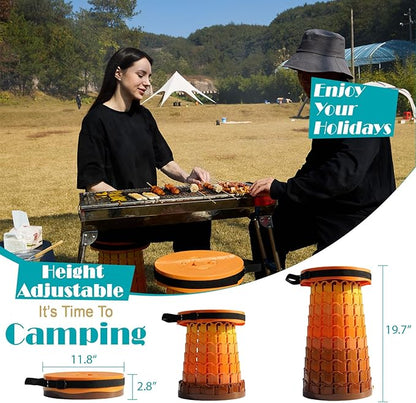 2025 Upgraded XXL Collapsible Stool with Cushion, 1000 lbs Capacity & 19.7-in High, Wider & Taller Heavy Duty Portable Telescoping Foldable Seat for Adults Camping, Travel, Music Festivals, Outdoors