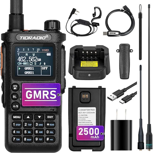 (2nd Gen) TIDRADIO TD-H8 GMRS Radio Long Range Two-Way Radio with USB-C 2500mAh Battery,APP Programmable,Dual Band and NOAA Weather Receiver & Scan,SOS,DTMF,Walkie Talkie,Support Chirp (1 Pack)