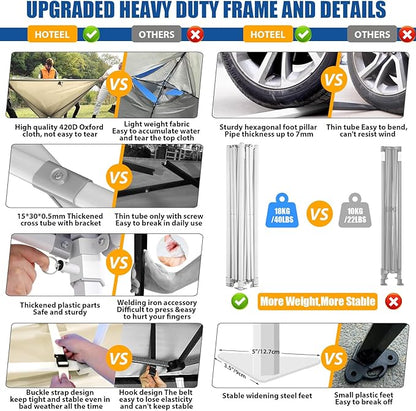 HOTEEL 10x10 Pop up Canopy Tent for Parties, Heavy Duty Easy Setup Tent with 4 Sidewalls, Outdoor Commercial Instant Gazebo for Wedding Event, with Portable Bag & Sand Bags, Khaki(Hexagonal Frame)