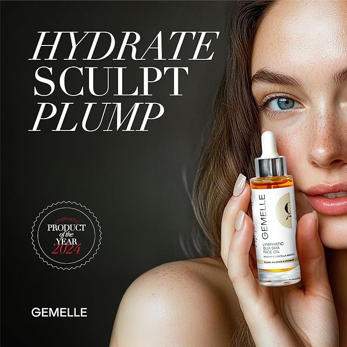 GEMELLE Lymphatic Gua Sha Face Oil | 6x Award Winner | Detox, Plump, Balance, Hydrate | High-Altitude Rosehip, Centella Asiatica & More! | Paraben-Free, Luxury Natural Skin Care 30ml