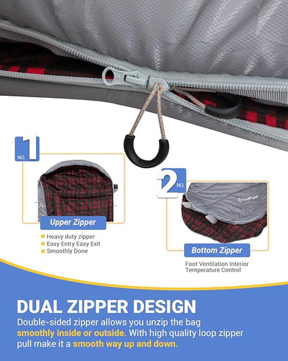 KingCamp Sleeping Bag for Adults, Cold Weather & Warm Extra Wide Big & Tall XL Portable Waterproof Flannel Sleeping Bags, Essentials Gear Accessories for Camping Backpacking Hiking Indoor & Outdoor