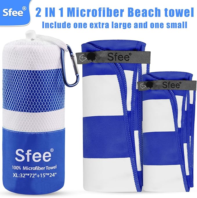 Sfee 2 in 1 Microfiber Oversized Beach Towel, Quick Dry Towel Travel Towel Camping Towel Super Absorbent Compact Lightweight Sports Towel Gym Towel for Beach,Gym, Hiking, Pool, Backpacking, Bath, Yoga
