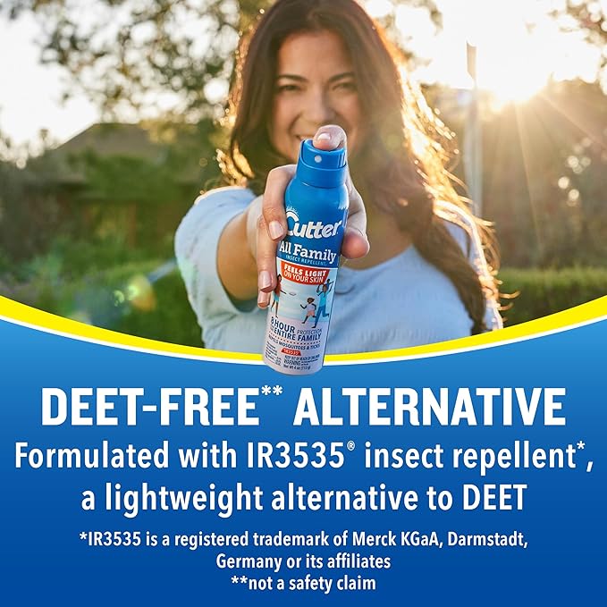 Cutter All Family Insect Repellent, 4 Ounces, [DEET-Free] Alternative Lightweight Aerosol Spray Repels Mosquitoes and Ticks for Up to 8 Hours of Complete Protection for The Entire Family (Pack of 2)