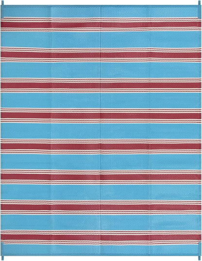 Lahome Striped Outdoor Rug 8x10 Patio Waterproof, Reversible Outdoor Plastic Straw Rug for Camping, RV Patio Rugs Outside Large Carpet for Porch Deck Backyard Picnic(Blue/Red,8'x 10')
