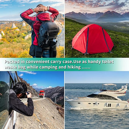 80/60/20 Portable Camping Toilet Bags 100% Compostable 8 Gallon Use with 5 Gallon Bucket Toilet, Camp Toilet Waste Bags, Disposable Biodegradable Poop Bags for Outdoor Camping