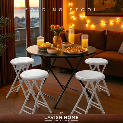 Lavish Home Set of 4 Counter Height Bar Stools - 24-Inch Backless Folding Chairs with 225lb Capacity for Kitchen, Rec Room, or Game Room (White)