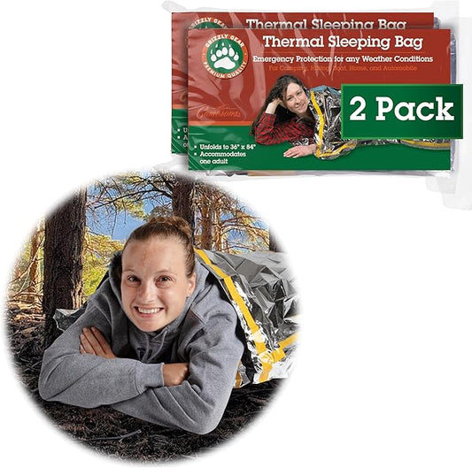 Emergency Thermal Sleeping Bags Weatherproof Mylar Disaster Survival Bivouac | 7 ft x 3 ft | Compact Lightweight Shelter Signal Reflective Utility | Premium Prepper