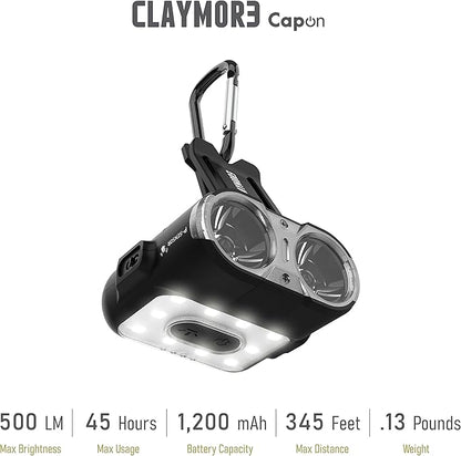 Claymore Capon 120H (Tan) - LED Rechargeable Clip-On Cap Headlamp, Lightweight Hat Light for Camping, Running, Hiking, Emergency & Industrial Use, Waterproof, USB-C, Up to 45 Hours of Battery Life.