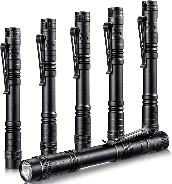 Honoson 6 Pieces LED Pen Light Flashlight Small Mini Flashlight Pocket Light Penlight with Clip Compact Torch for Inspection Work and Repair