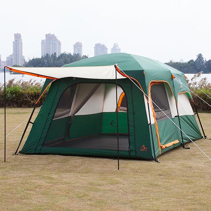 KTT Extra Large Tent 6-10-12-14 Person(Style-B),Family Cabin Tents,2 Rooms,3 Doors and 3 Windows with Mesh,Straight Wall,Waterproof,Double Layer,Big Tent for Outdoor,Picnic,Camping,Family Gathering