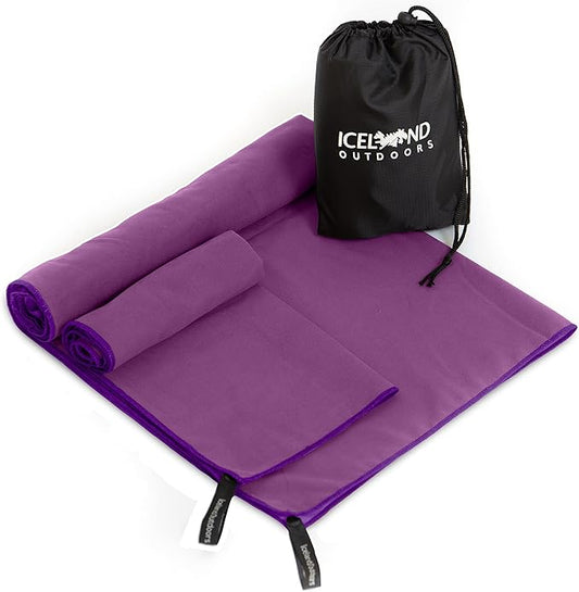 Travel Towel Fast Drying Lightweight - Microfiber Quick Dry For Beach Gym Swim Camping Towels Camp Sports Compact Backpacking Hiking Fast Drying 2 Pack Full Size For Body and Hand Purple