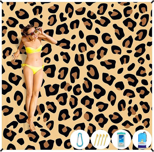 BYDOLL Beach Blanket Waterproof Sandproof 78''×81'' Suits1-4 Adults Compact Lightweight Oversized Sand-Free Blanket Large Picnic Mat for Beach Travel Camping Hiking