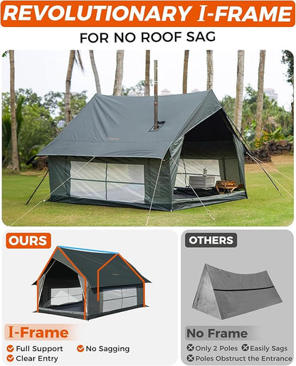 KingCamp Camping Tent 6-8 Person, Weatherproof Hot Tent Large Family Cabin Tents with Stove Jack, Waterproof & Windproof for Family Camping & Outdoor Parties